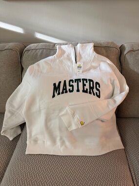 Masters White Half-Zip Pullover with Black Lettering and Yellow Logo